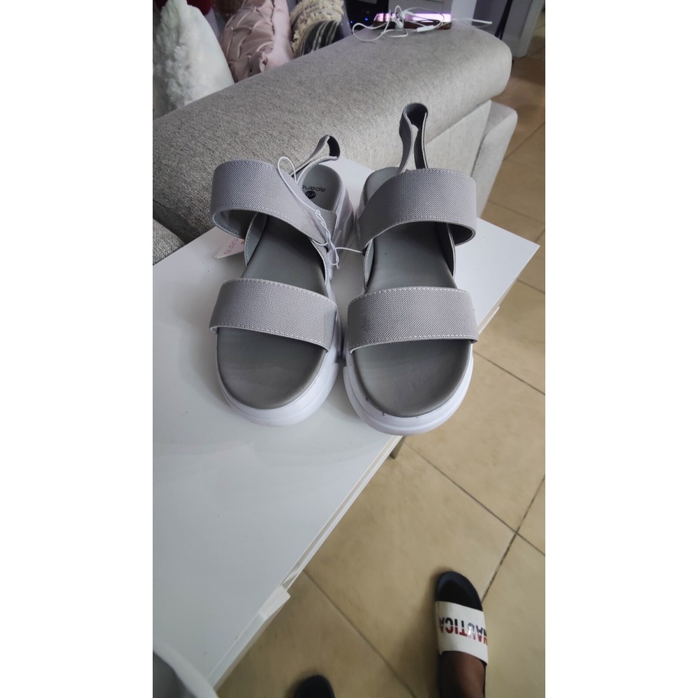 Apana Grey Nola Sandals 9.5 Stretch Band Straps White Sole NWT